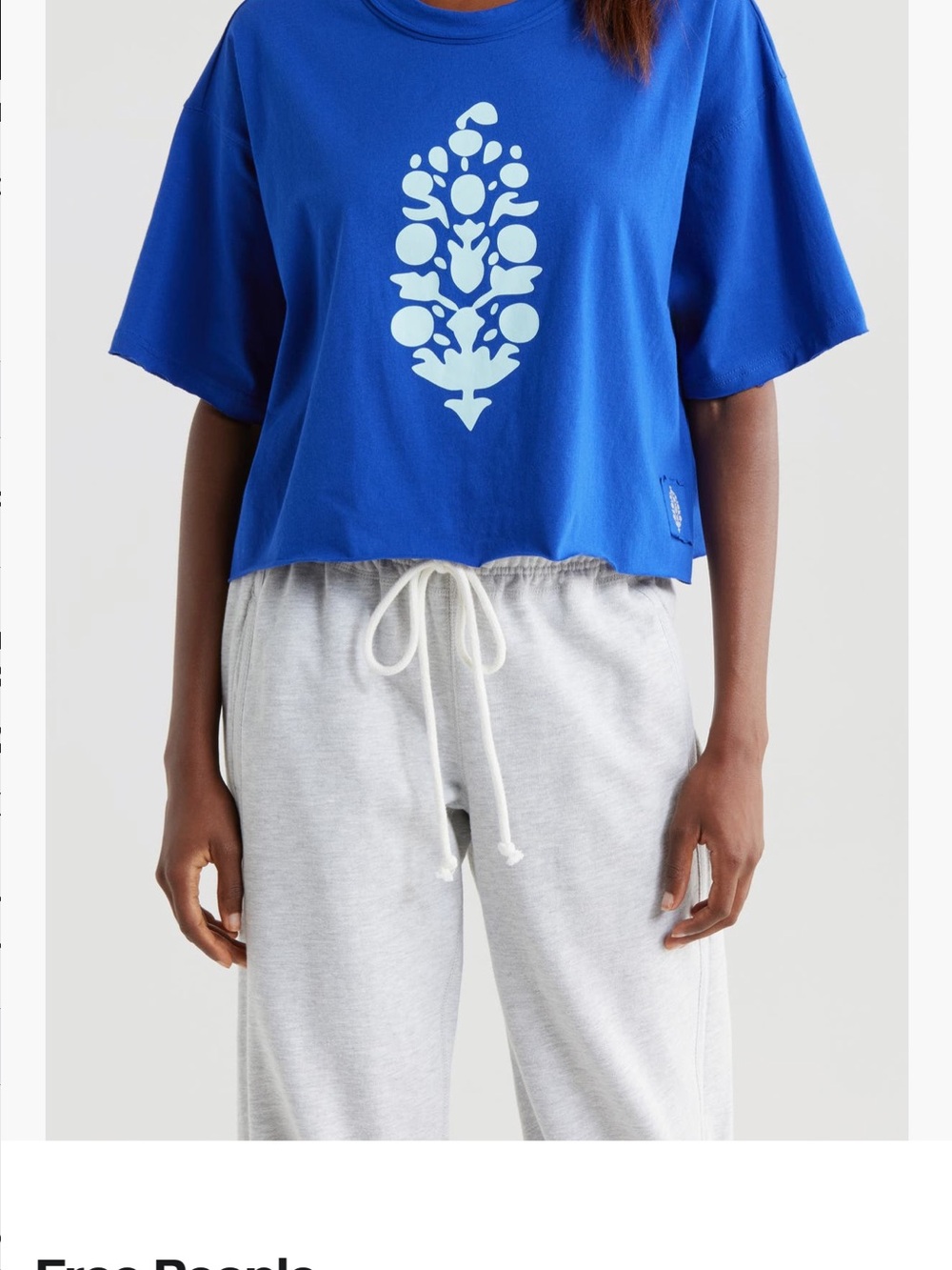 FP Movement by Free People Royal Blue Cropped Tee with Light Blue Motif